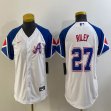 Women Nike Anaheim Angels #27 Austin Riley white blue majestic baseball city version