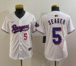 Youth Nike Texas Rangers #5 Corey Seager white majestic baseball jerseys Champion patch-BD 01