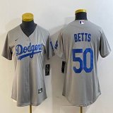 Women Nike Los Angeles Dodgers #50 Mookie Betts gray majestic baseball Jersey-BD 01