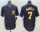 Nike New York Yankees #7 Mickey Mantle black gold majestic baseball Jersey -BD