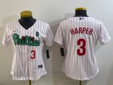 Women Philadelphia Phillies #3 Bryce Harper white majestic baseball jersey Joint name-BD