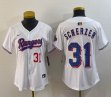 Women Nike Texas Rangers #31 Max Scherze white majestic baseball jerseys Champion patch-BD 03