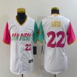 Youth Nike San Diego Padres #22 Juan Soto white red green majestic baseball jersey 01