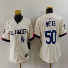 Women Nike Los Angeles Dodgers #50 Mookie Betts beige fashion majestic baseball jerseys 05