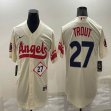 Nike Los Angeles Angels #27 Mike Trout beige majestic baseball jerseys city version-BD