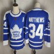 Toronto Maple Leafs #34 Auston Matthews blue hockey jersey with A patch-FH