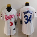 Youth Nike Los Angeles Dodgers #34 Fernando Valenzuela white pink fashion MLB baseball Jersey-Joint name-BD 01