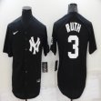 Nike New York Yankees #3 Babe Ruth black throwback majestic baseball Jersey-BD