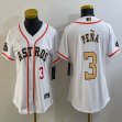 Women Nike Houston Astros #3 Jeremy Pena white baseball jerseys champion patch-BD 02