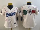Women 2025 Nike Los Angeles Dodgers beige majestic baseball jerseys Sakura plate 01
