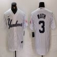 Nike New York Yankees #3 Babe Ruth white MLB baseball Jersey Joint name -BD 04