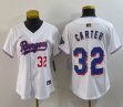 Women Nike Texas Rangers #32 Evan Carter white majestic baseball jerseys Champion patch-BD 04