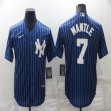 Nike New York Yankees #7 Mickey Mantle blue throwback majestic baseball Jerseys-BD