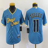 Youth Nike Milwaukee Brewers #11 Tellez skyblue majestic baseball Jersey city version