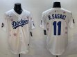 2025 Nike Los Angeles Dodgers #11 Roki Sasaki white fashion majestic baseball jerseys Sakura plate 01