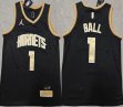 New Orleans Hornets #1 LaMelo Ball black gold nba Jerseys -XD