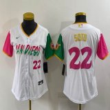 Women Nike San Diego Padres #22 Juan Soto white red green majestic baseball jerseys 01
