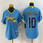 Youth Nike Milwaukee Brewers #10 Sal Frelick skyblue majestic baseball Jersey city version