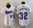 Women Nike Texas Rangers #32 Evan Carter white majestic baseball jerseys Champion patch-BD 02