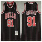 Chicago Bulls #91 Dennis Rodman black throwback red stripe NBA basketball Jersey-XD