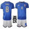 2026 World Cup Italy Team #8 Tonali blue white kid soccer jerseys home